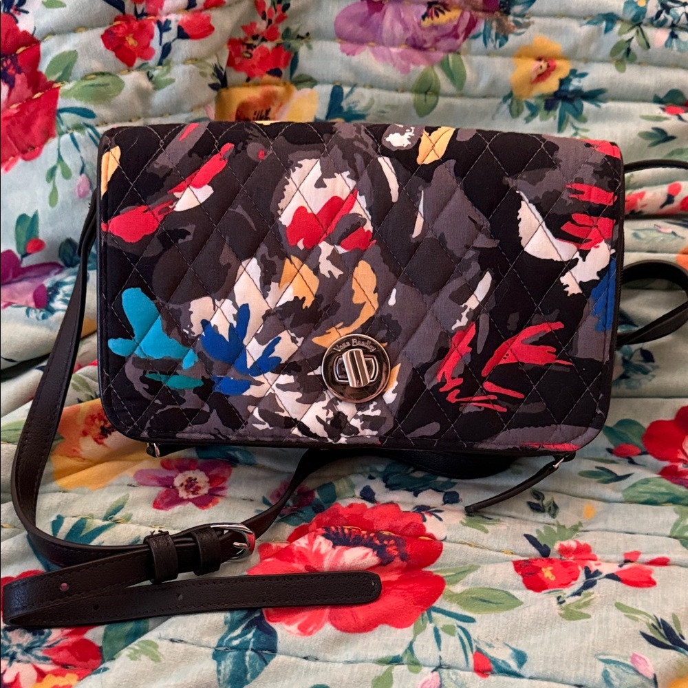 Vera Bradley Splash Floral Crossbody Bag with Leather Strap